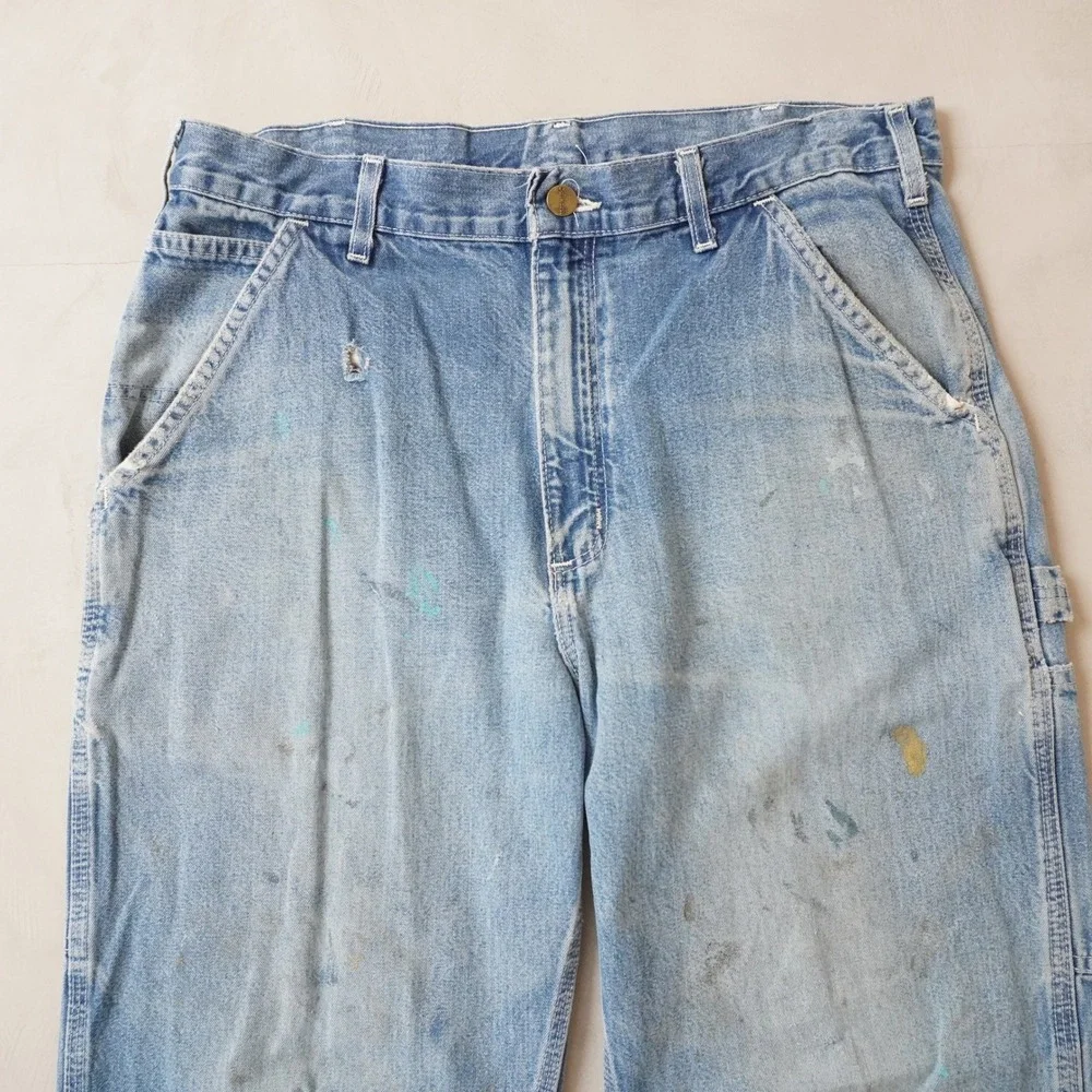 Vintage Carhartt Jeans 34x32 Mens Blue Dungaree Fit Distressed Workwear
